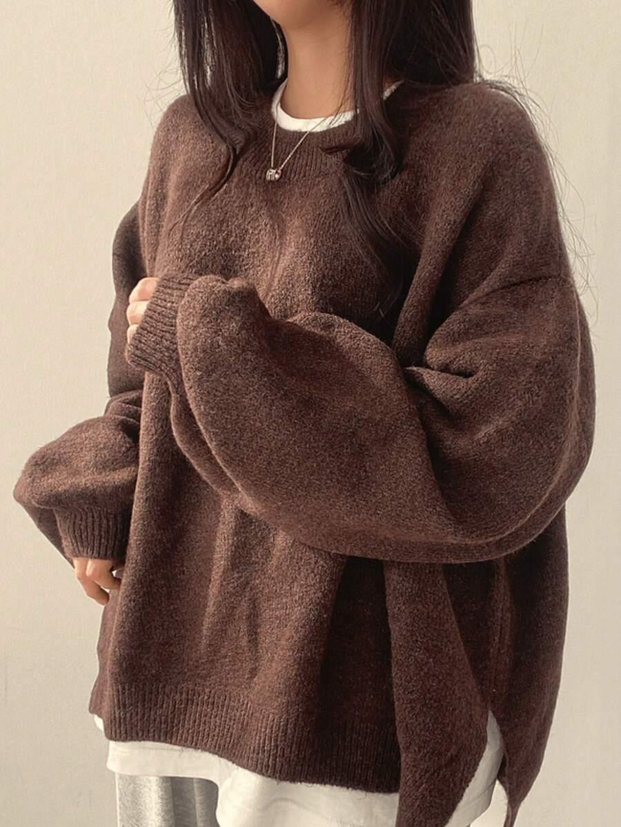 BRĄZOWY DZIANINOWY SWETER