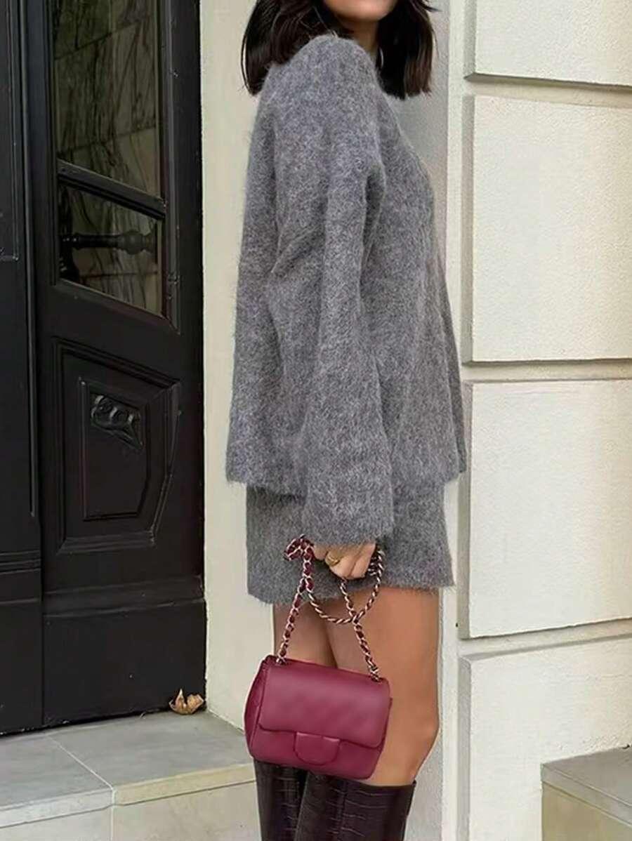 SWETER SPÓDNICA KOMPLET Z DOMIESZKĄ WEŁNY