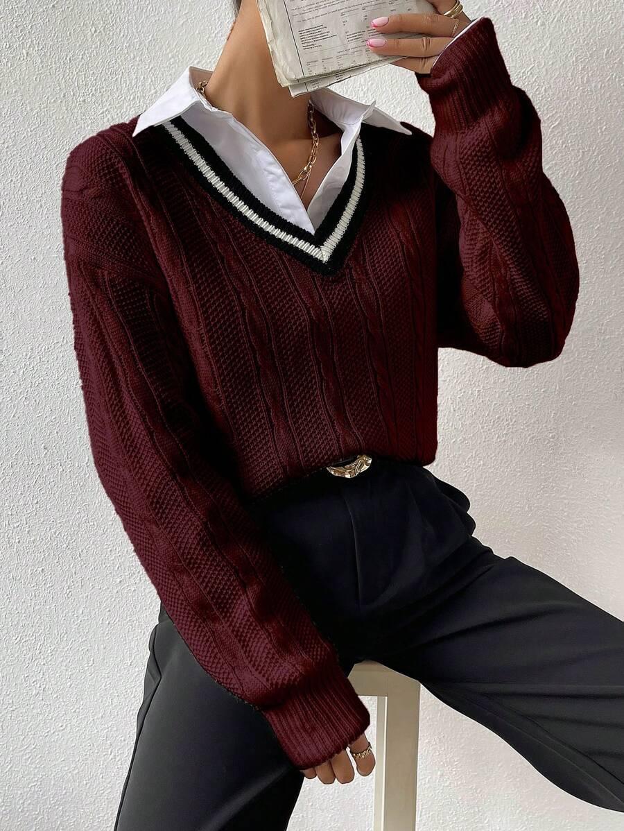 BORDOWY SWETER V-NECK