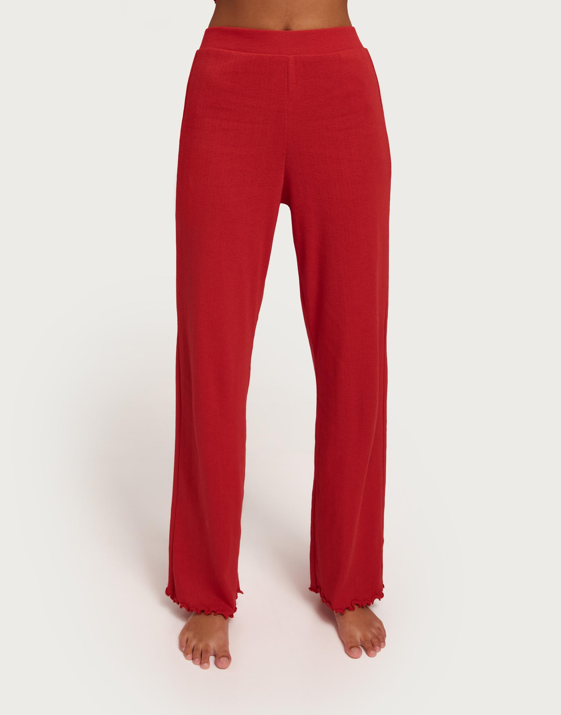 czerwona piżama komplet okrągły dekolt guziki