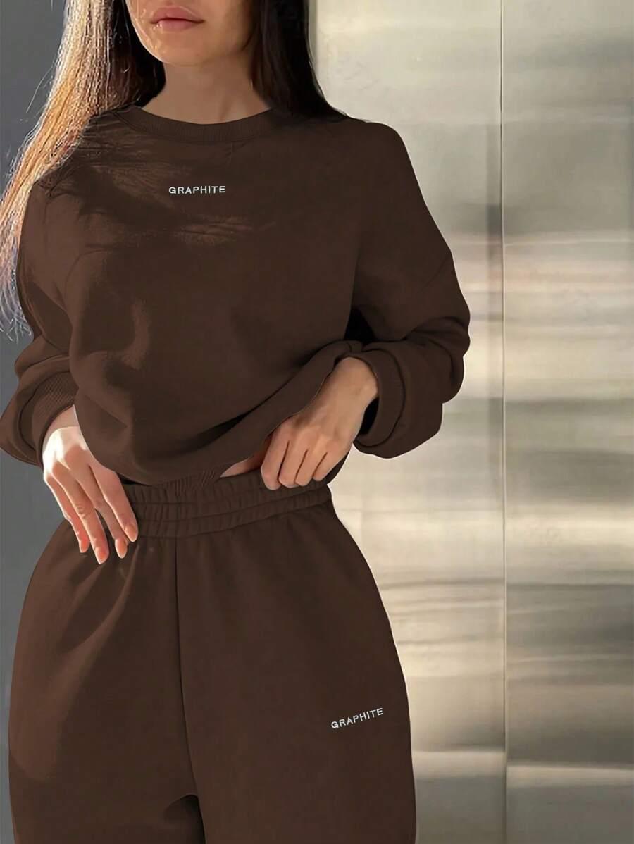 BRĄZOWY KOMPLET DRESOWY BLUZA SPODNIE
