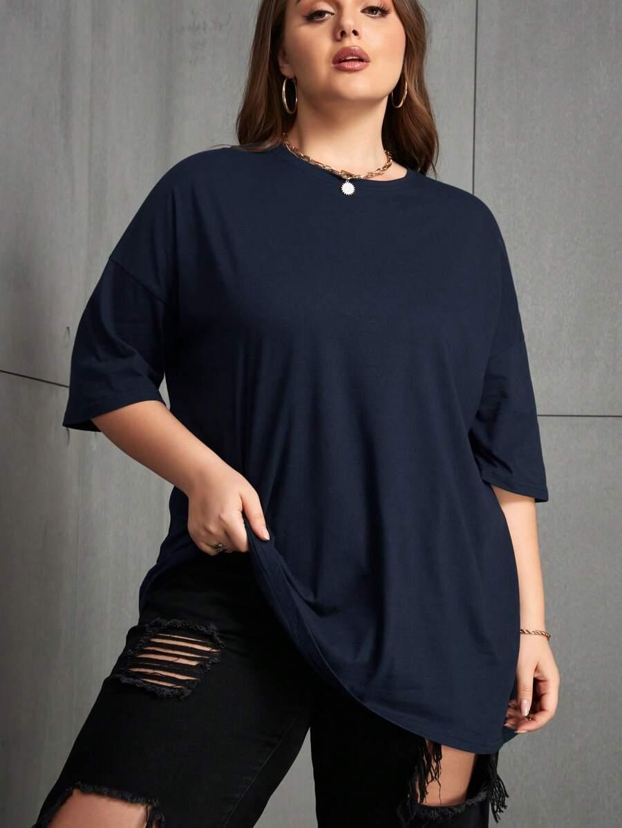 GRANATOWY T-SHIRT OVERSIZE