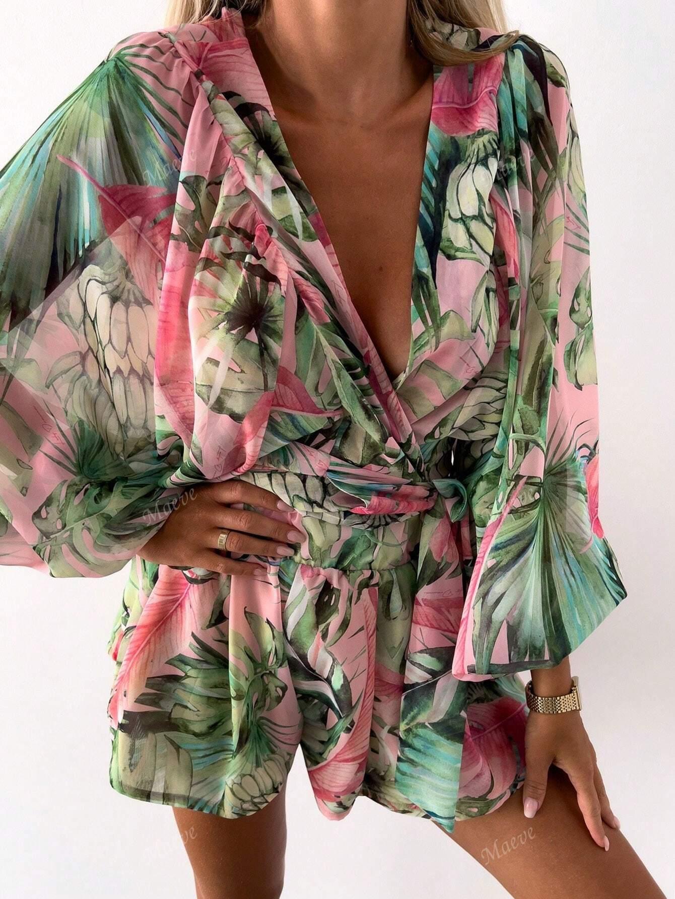 kombinezon wiązanie tropical print