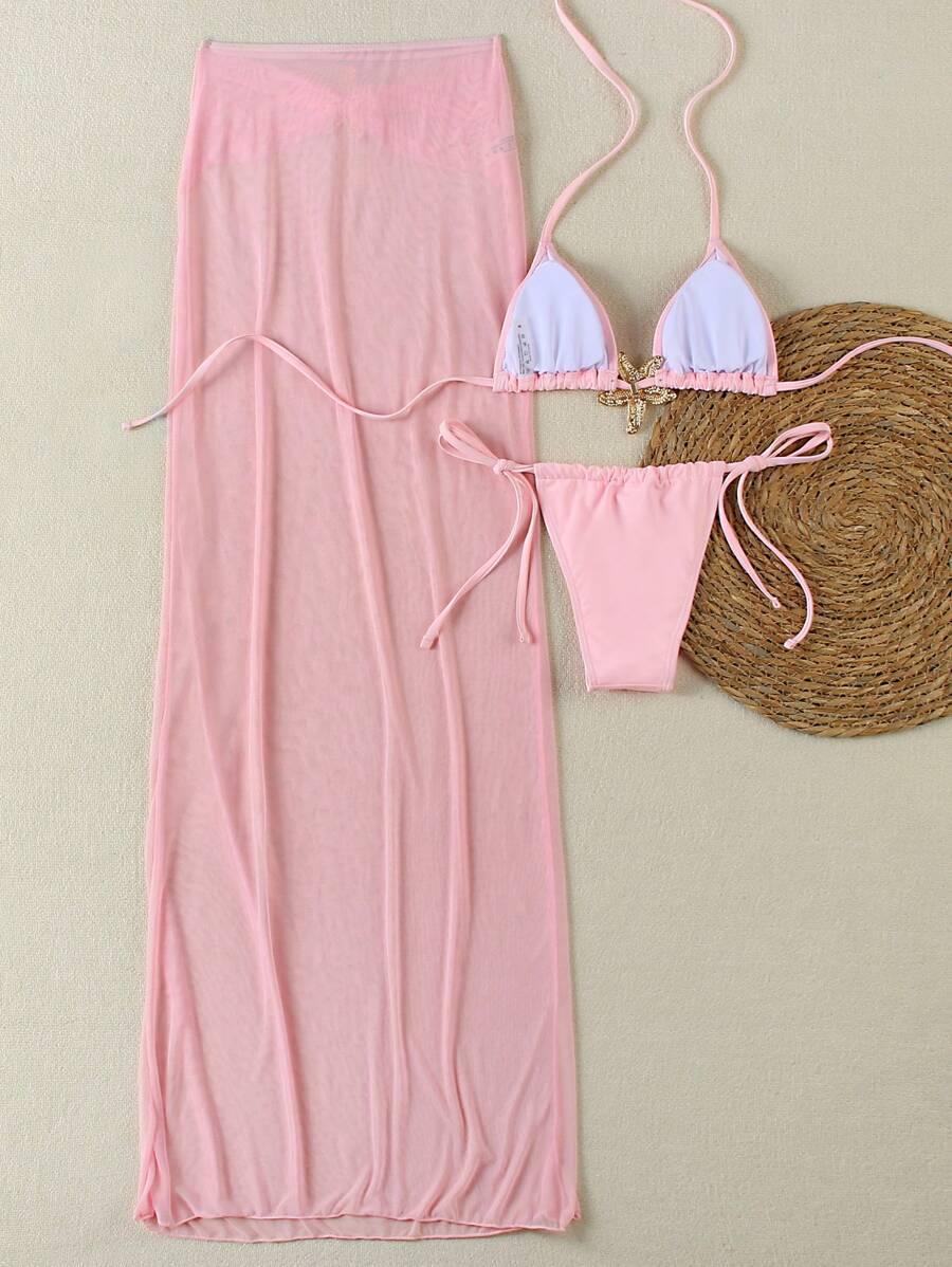 RÓŻOWE BIKINI SPÓDNICA KOMPLET