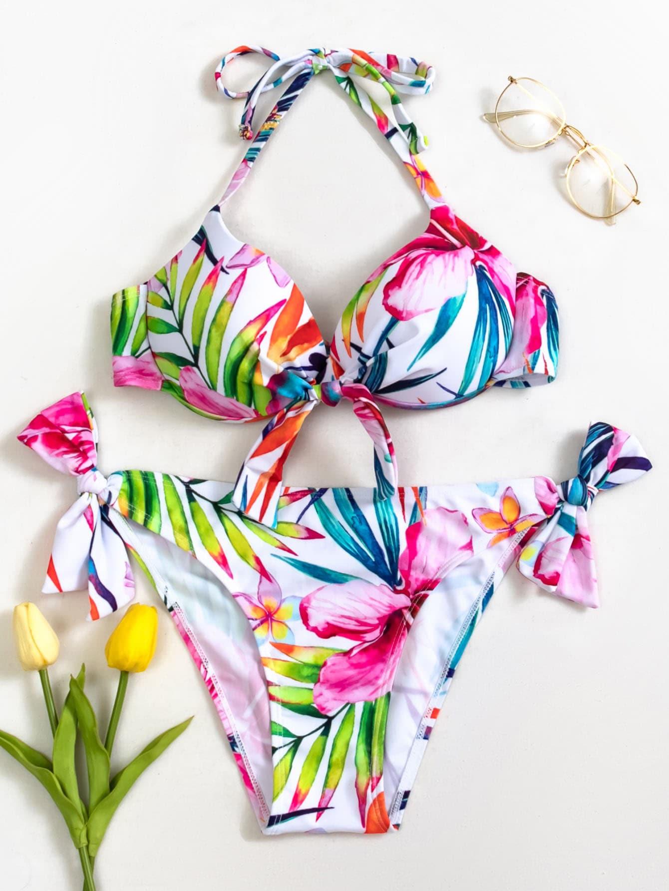 góra od bikini wzór roślinny wiązanie 