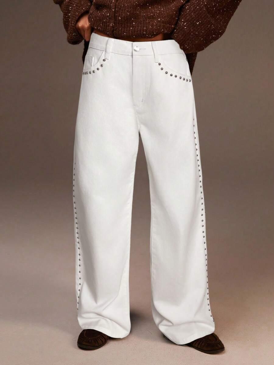 BIAŁE SPODNIE JEANS DŻETY 