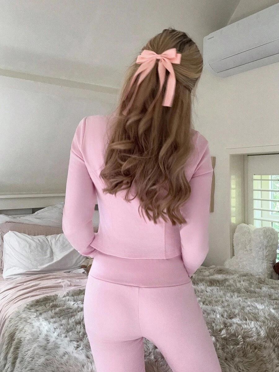 różowy komplet top bluza legginsy