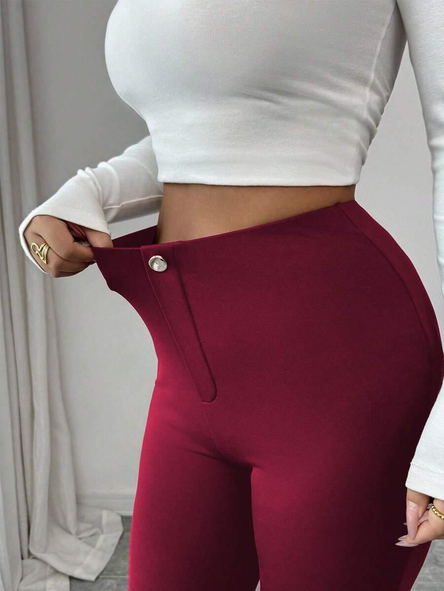 czerwone legginsy wysoki stan 