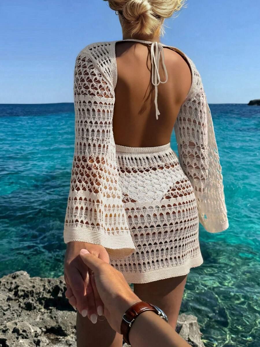 BEŻOWA PLAŻOWA MINI SUKIENKA