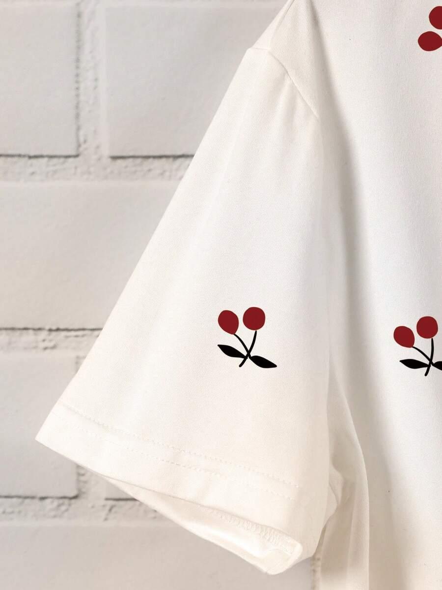biały t-shirt wisienki 