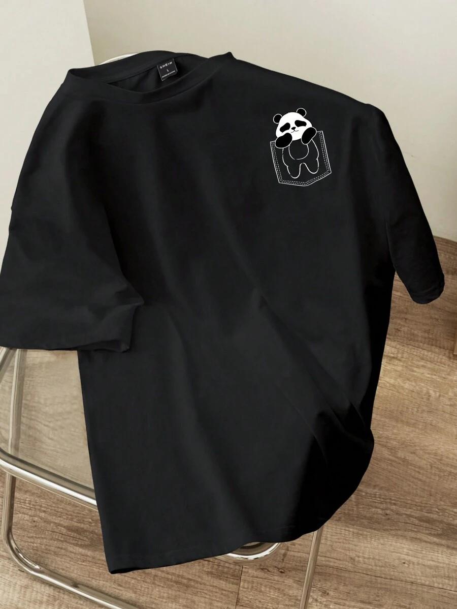 CZARNY T-SHIRT nadruk 