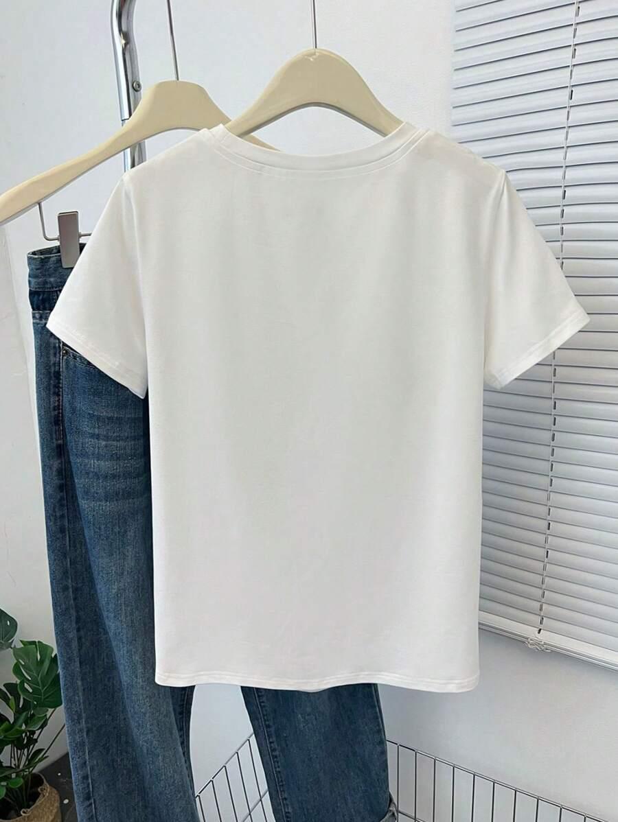 BIAŁY T-SHIRT OKRĄGŁY DEKOLT TEKSTURA