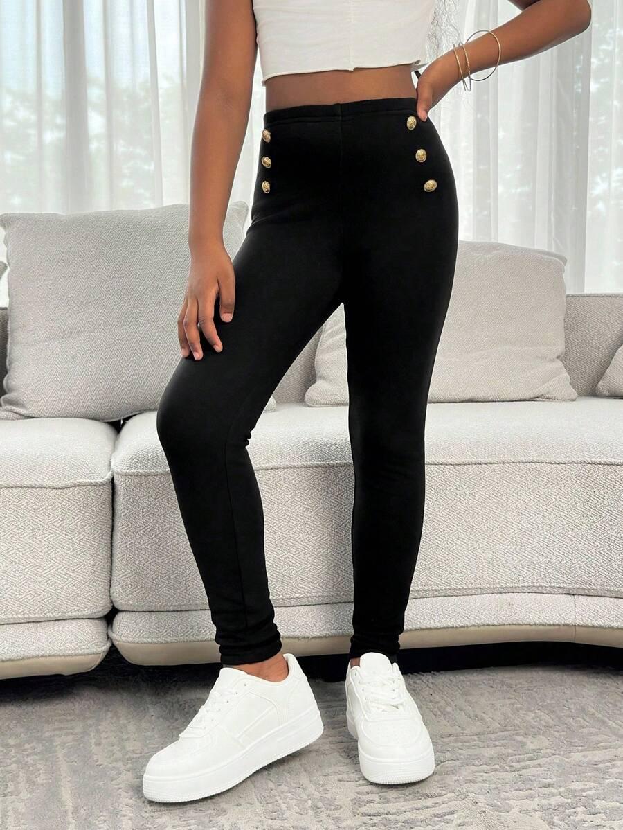 czarne legginsy guziki