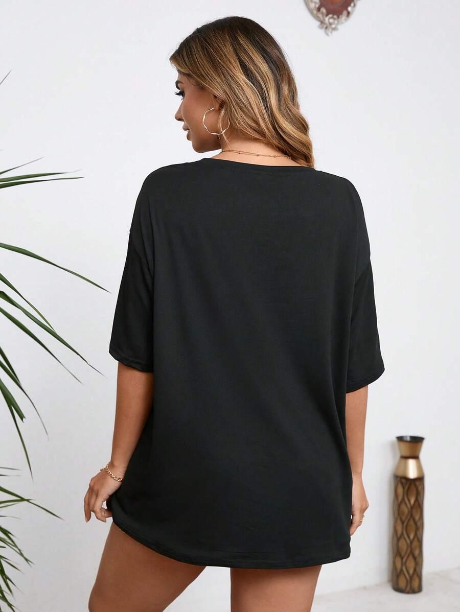 CZARNY T-SHIRT NADRUK 