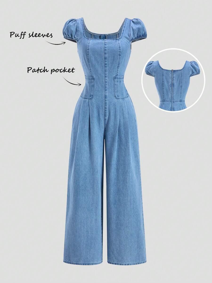niebieski kombinezon jeans