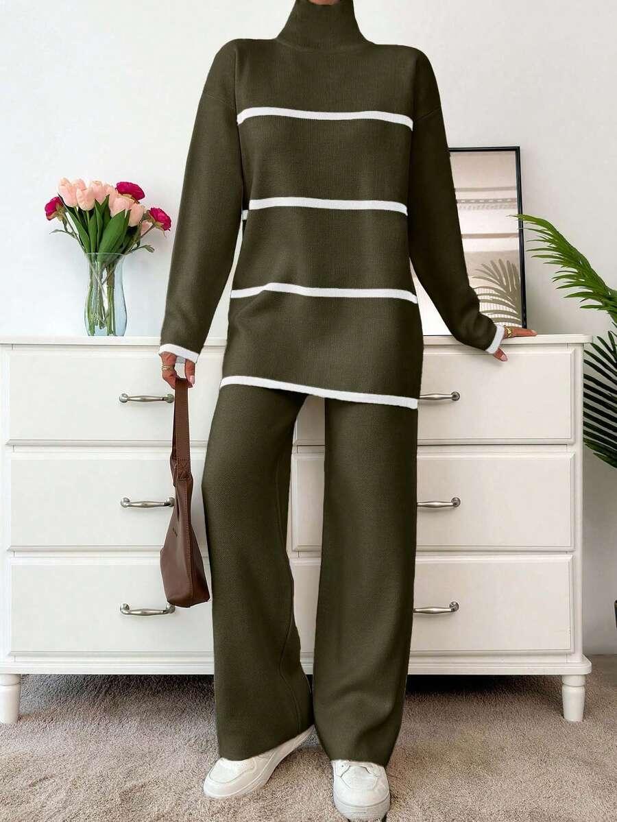 zielony komplet sweter spodnie