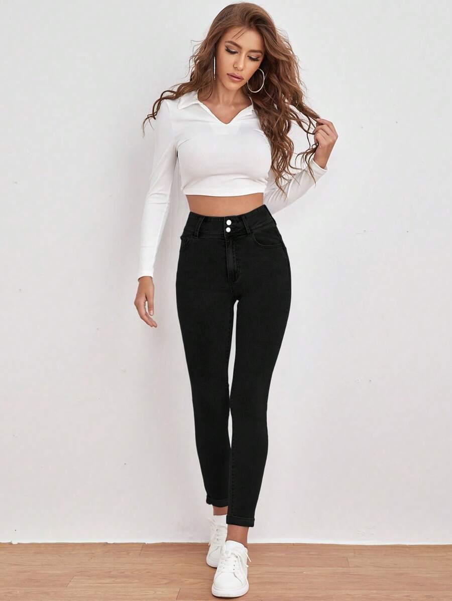 CZARNE SPODNIE RURKI JEANS