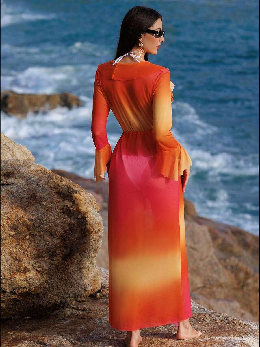 SUKIENKA PLAŻOWA OMBRE Z FALBANKAMI