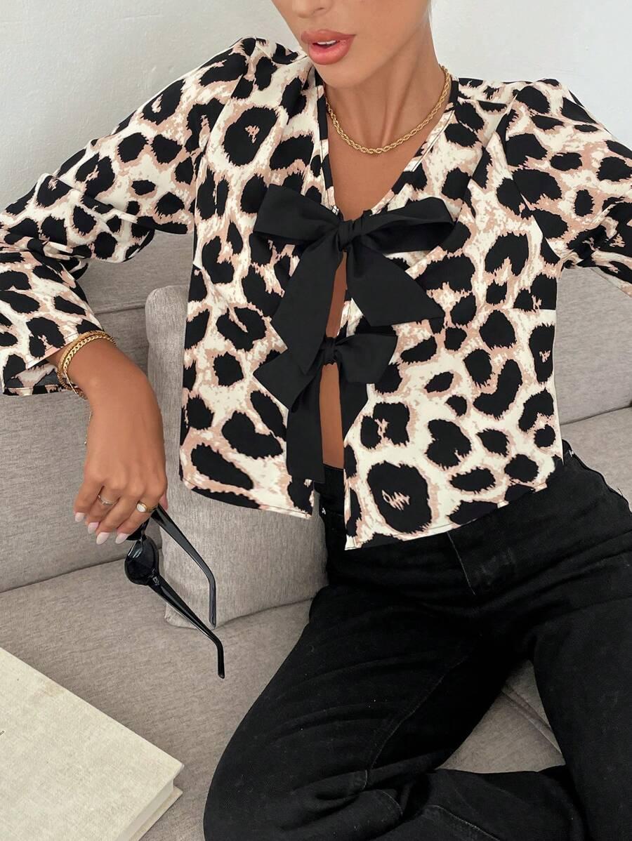 bluzka wiązanie animal print