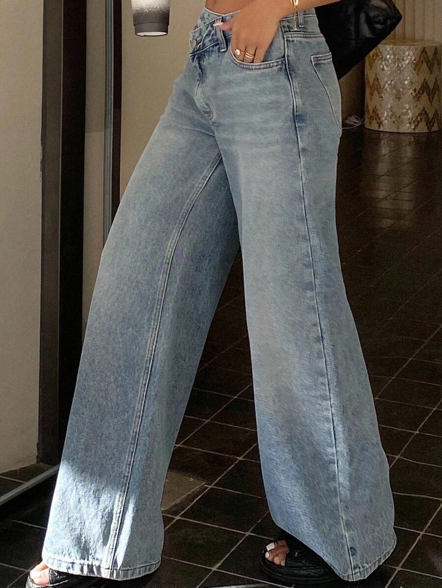 PROSTE SPODNIE JEANS ASYMETRIA