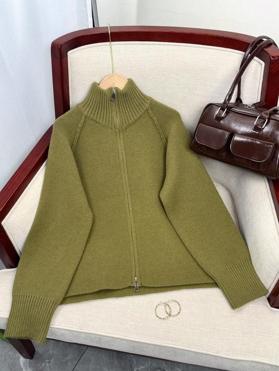 ZIELONY DZIANINOWY SWETER ZIP