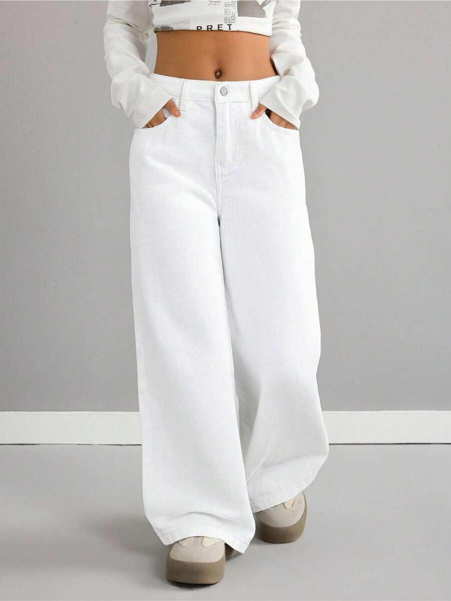 białespodnie jeans