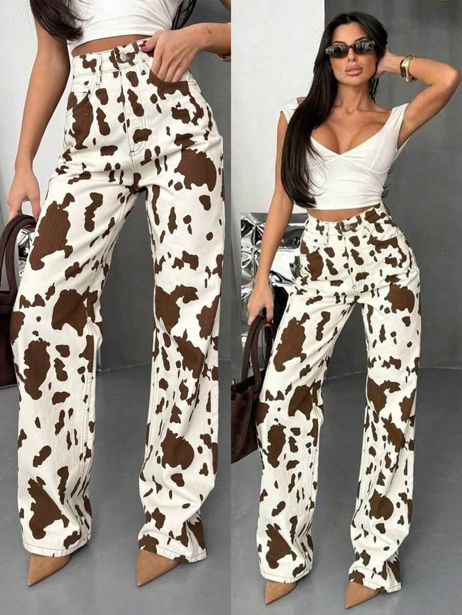 SPODNIE JEANS ANIMAL PRINT 