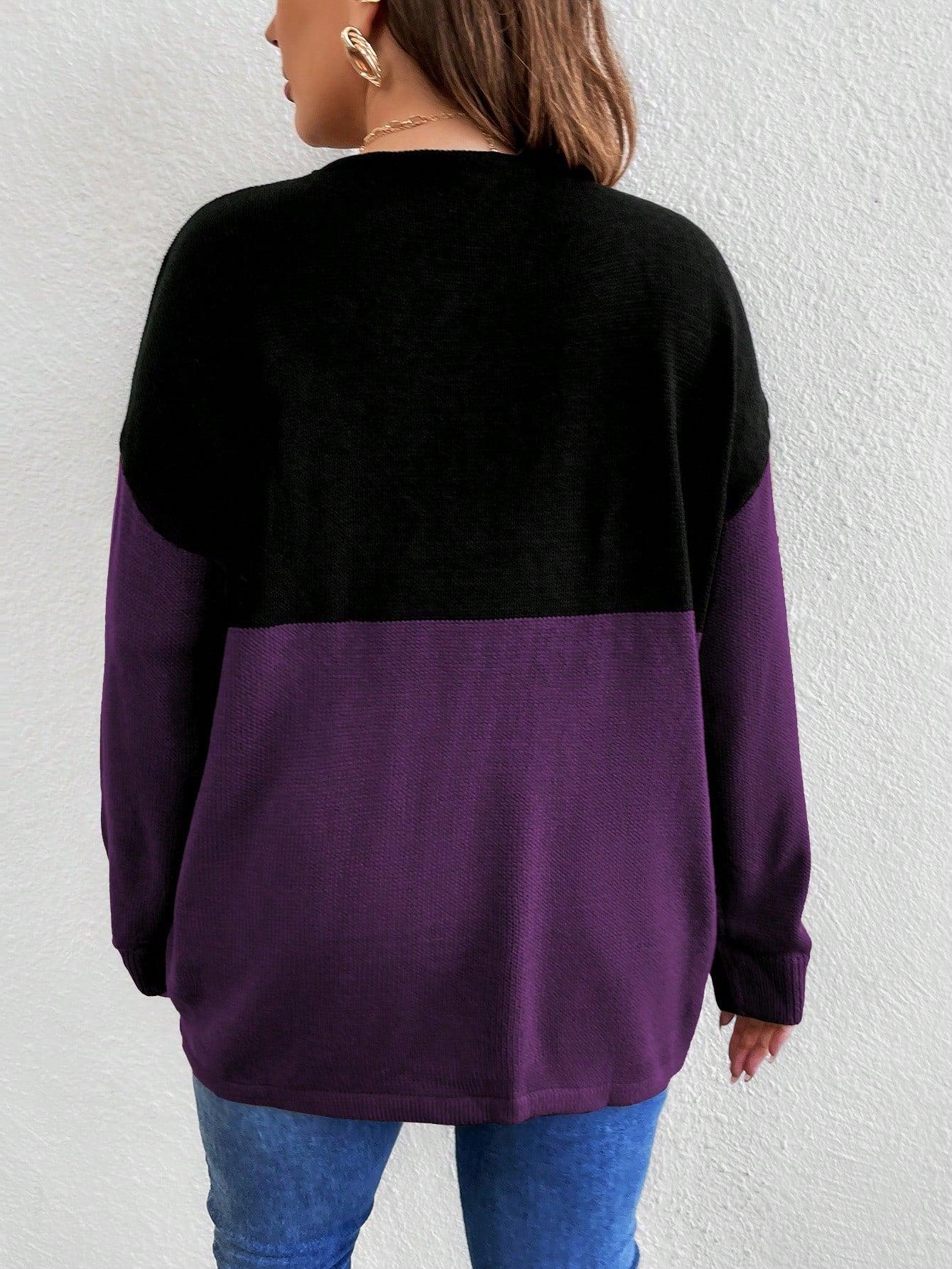 luźny sweter dwukolorowy kieszenie 