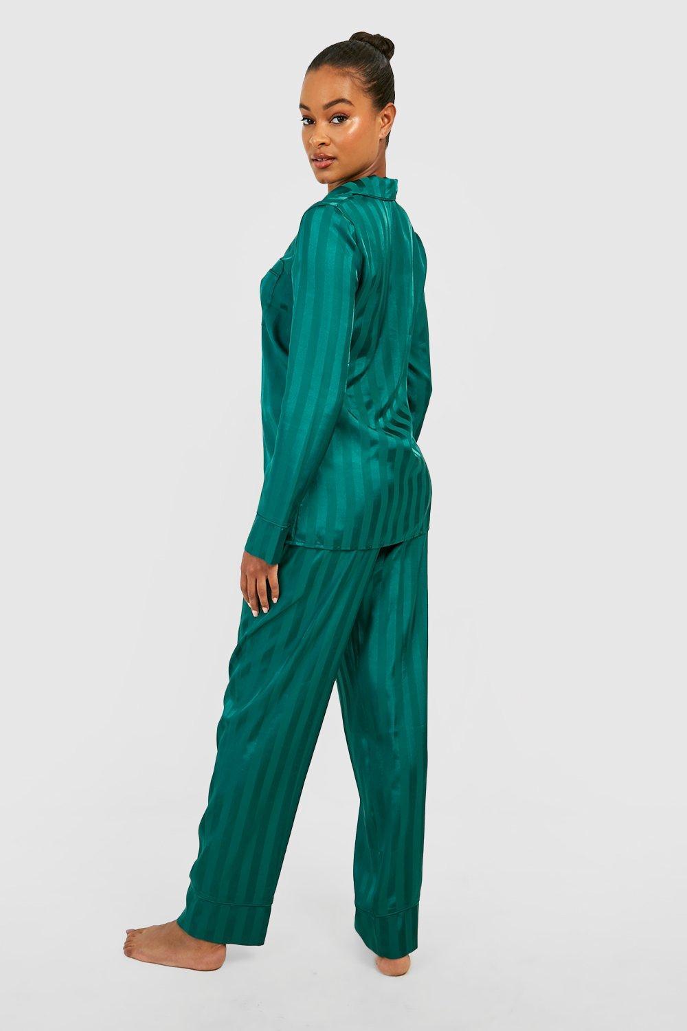 zielona piżama komplet koszula długie spodnie paski