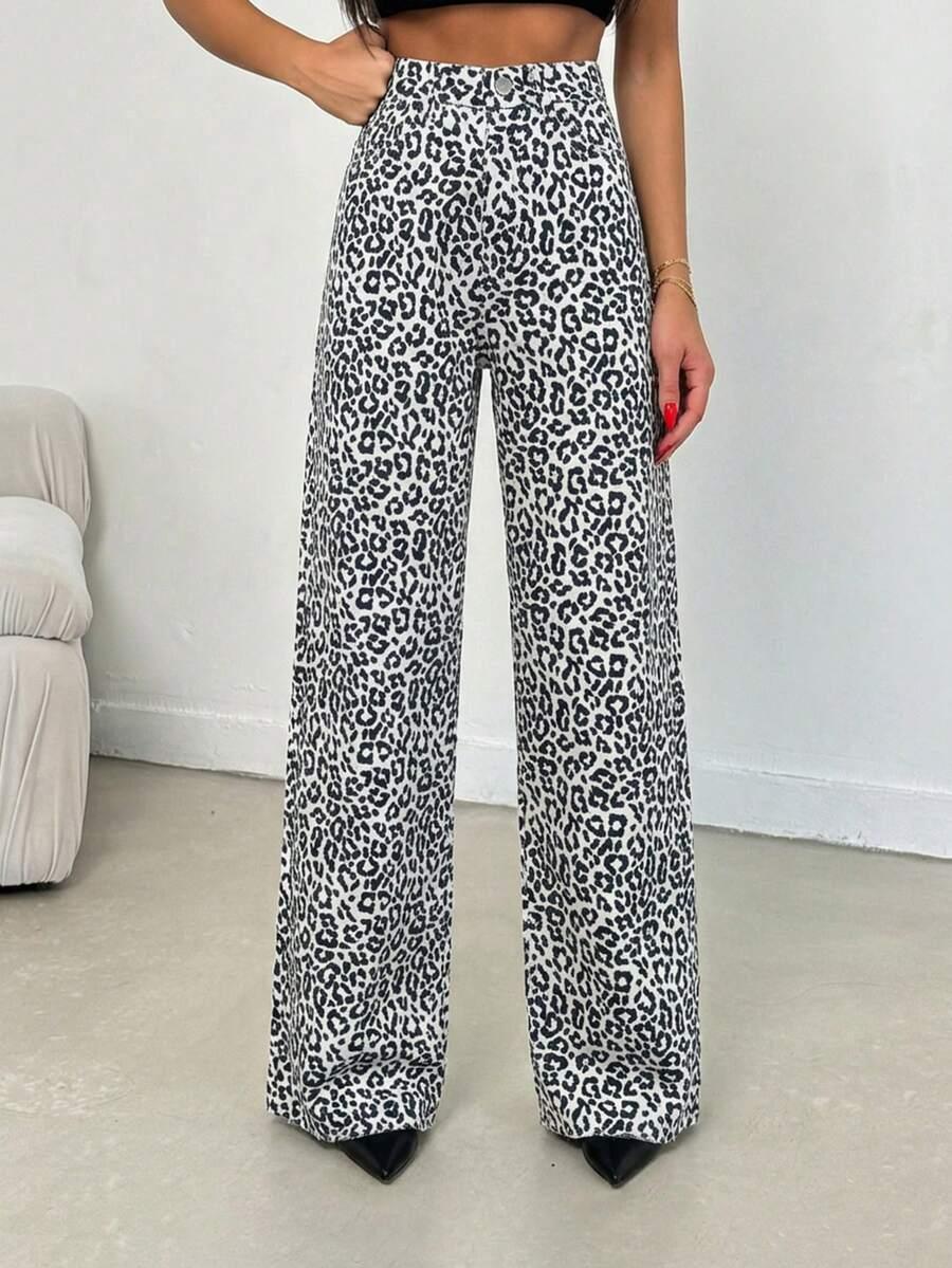spodnie jeans leopard print 