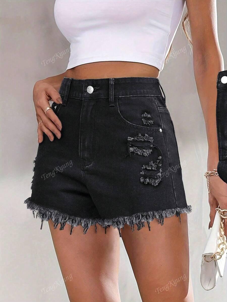 CZARNE SPODENKI JEANS 