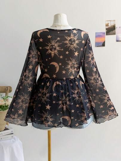 czarna bluzka print