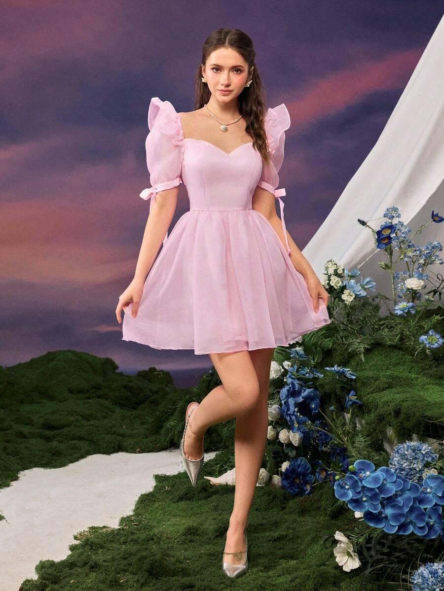 RÓŻOWA MINI SUKIENKA bufki