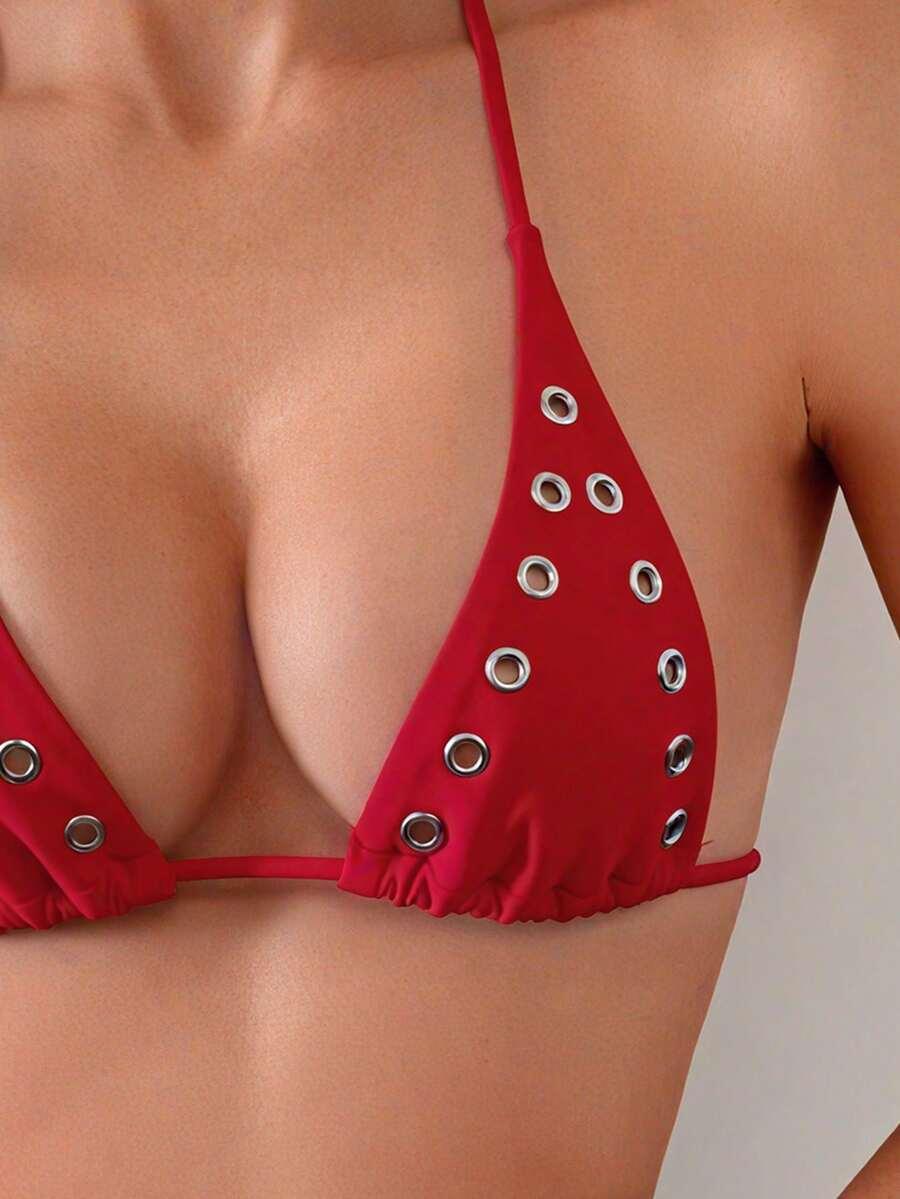 czerwona wiązana góra od bikini