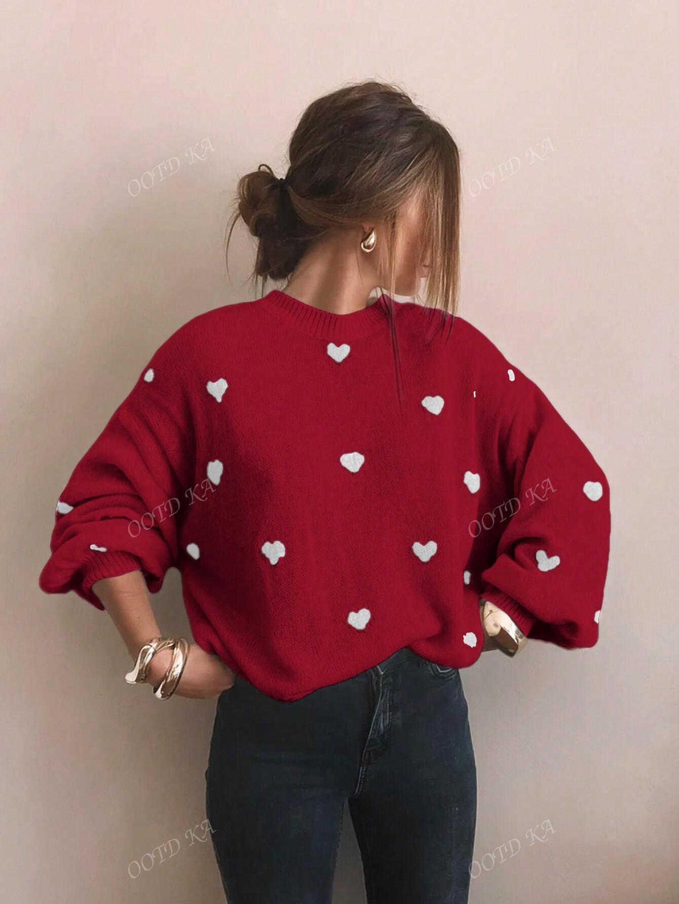 CZERWONY SWETER WZÓR SERCA