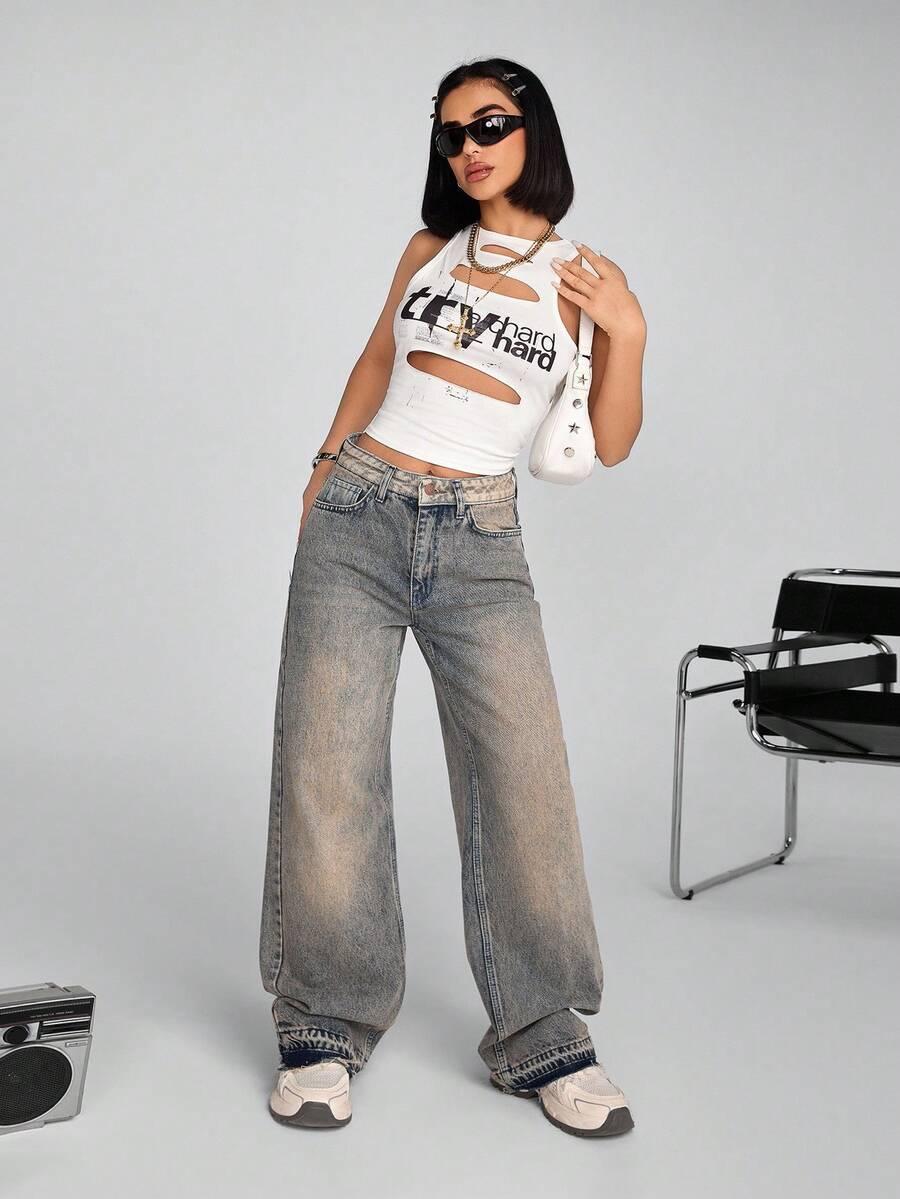 SPODNIE JEANS wysoki stan