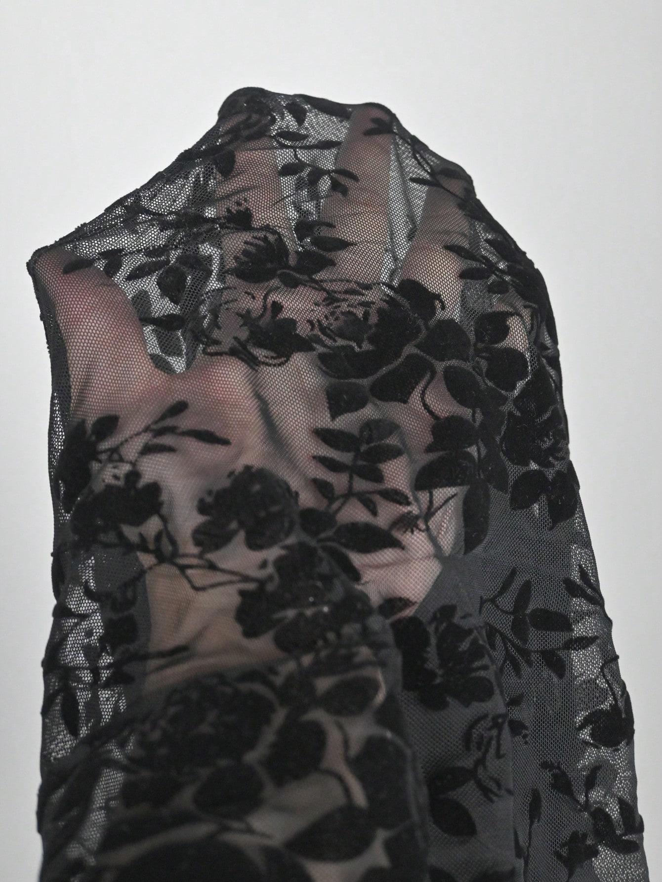CZARNA BLUZKA SIATECZKA FLORAL PRINT