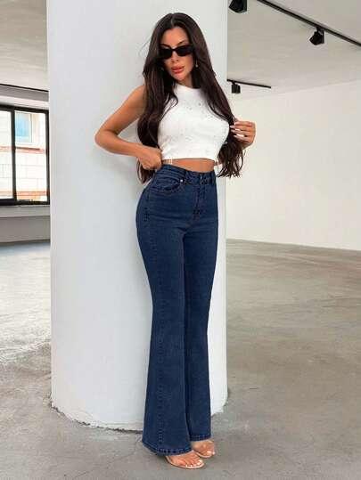 GRANATOWE SPODNIE JEANS