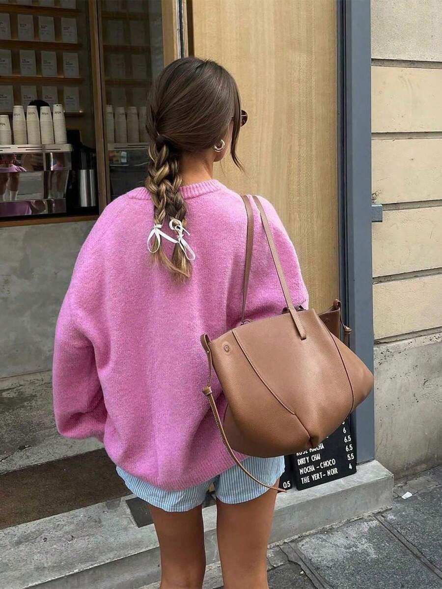 RÓŻOWY DZIANINOWY SWETER