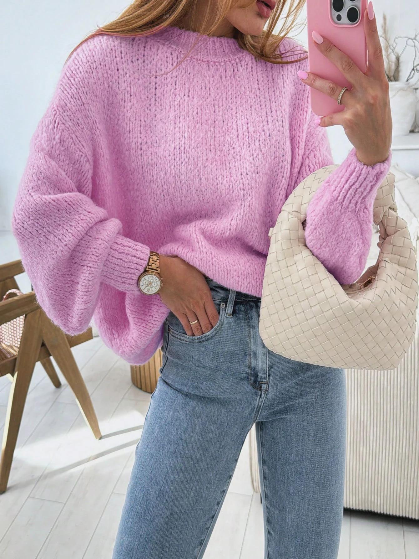 klasyczny luźny różowy sweter