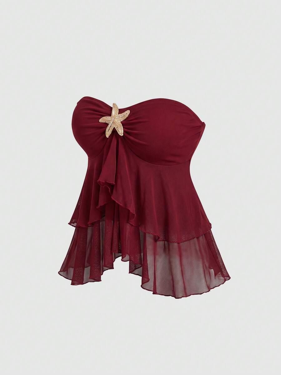 bordowy top zdobienie