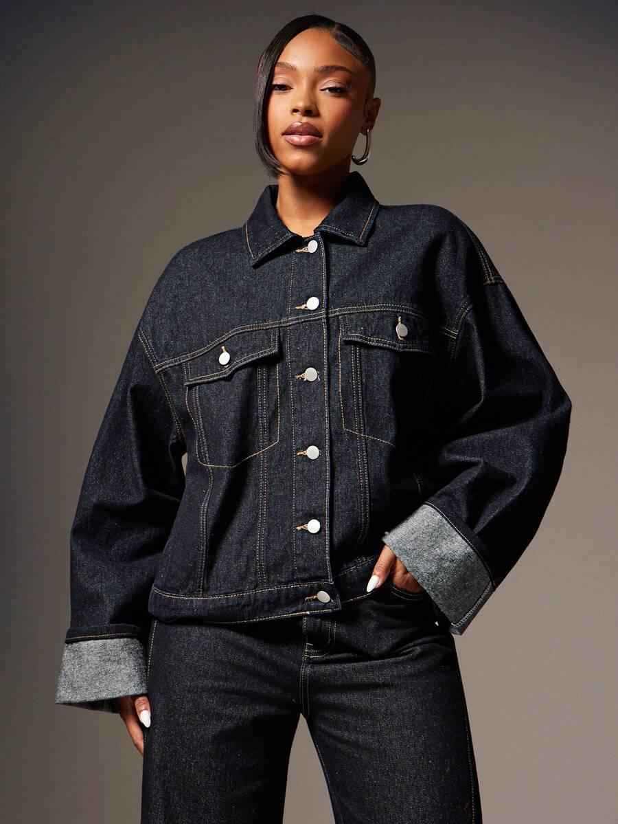 GRANATOWA KURTKA JEANS 