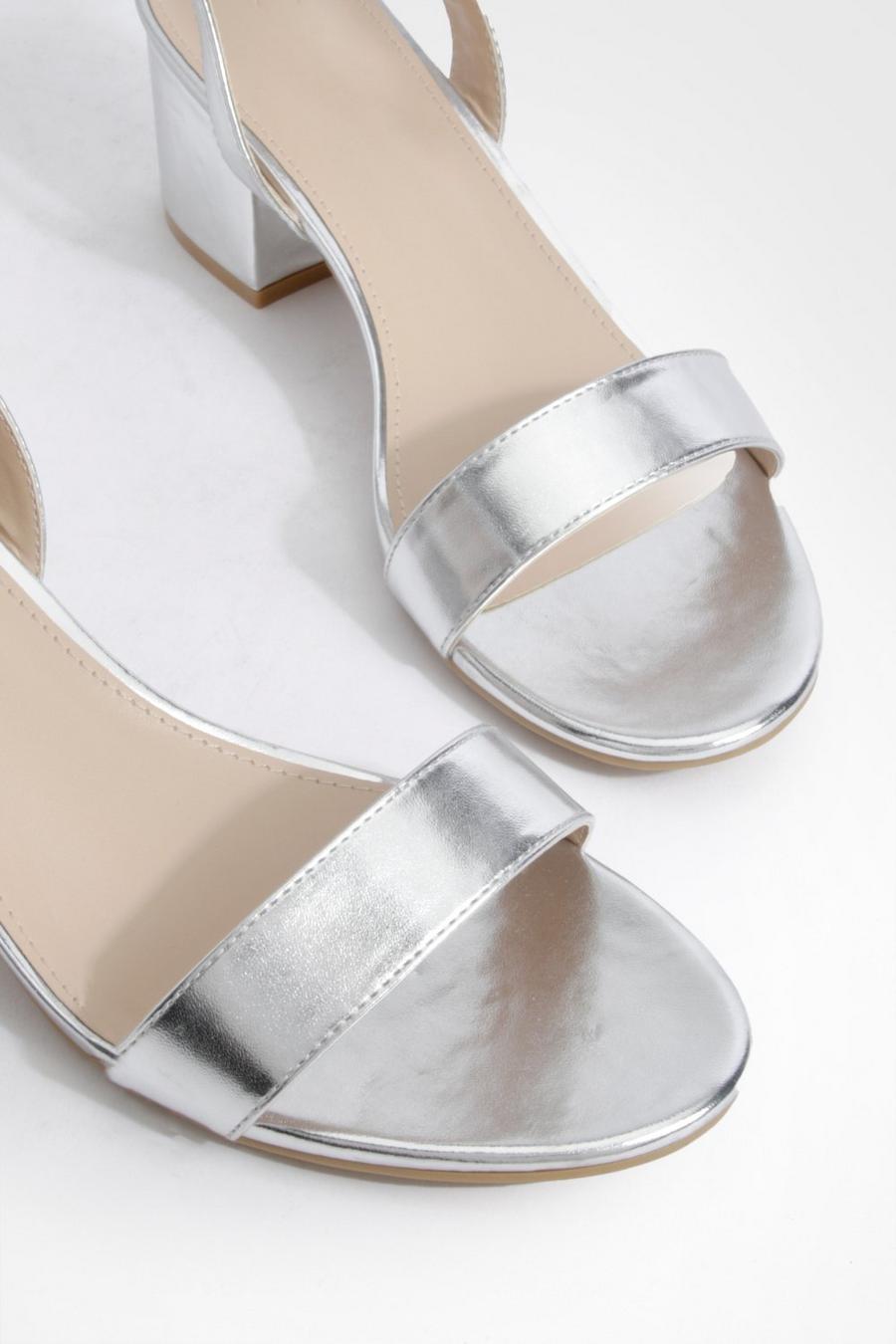 srebrne metaliczne sandały obcas klocek