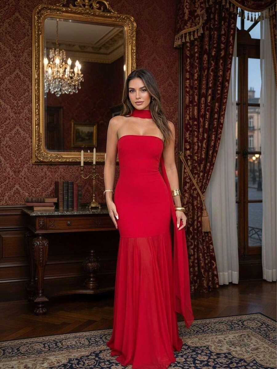 czerwona maxi sukienka