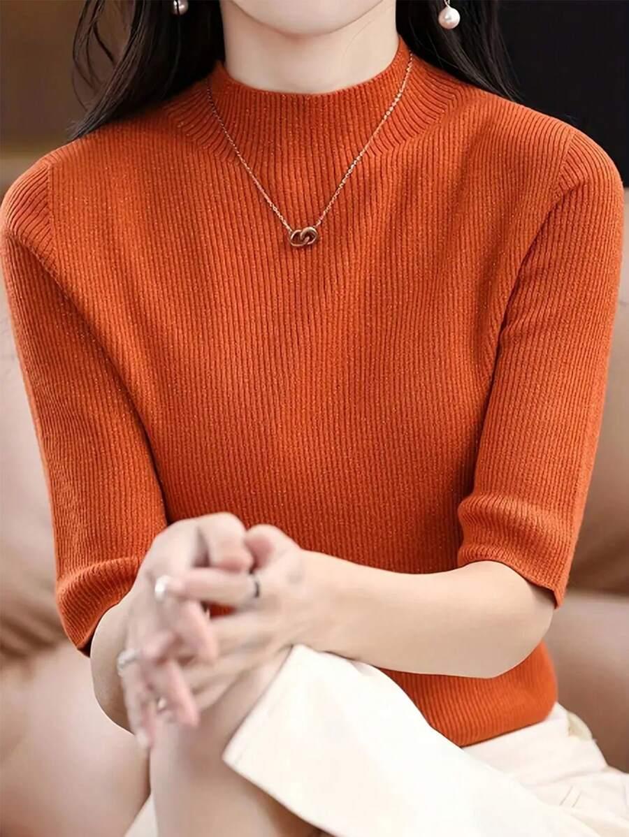 pomarańczowy sweter z krótkim rękawem