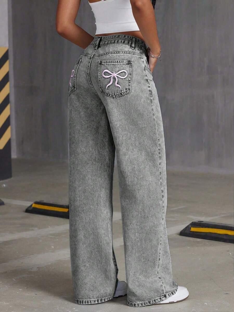 spodnie jeans haft
