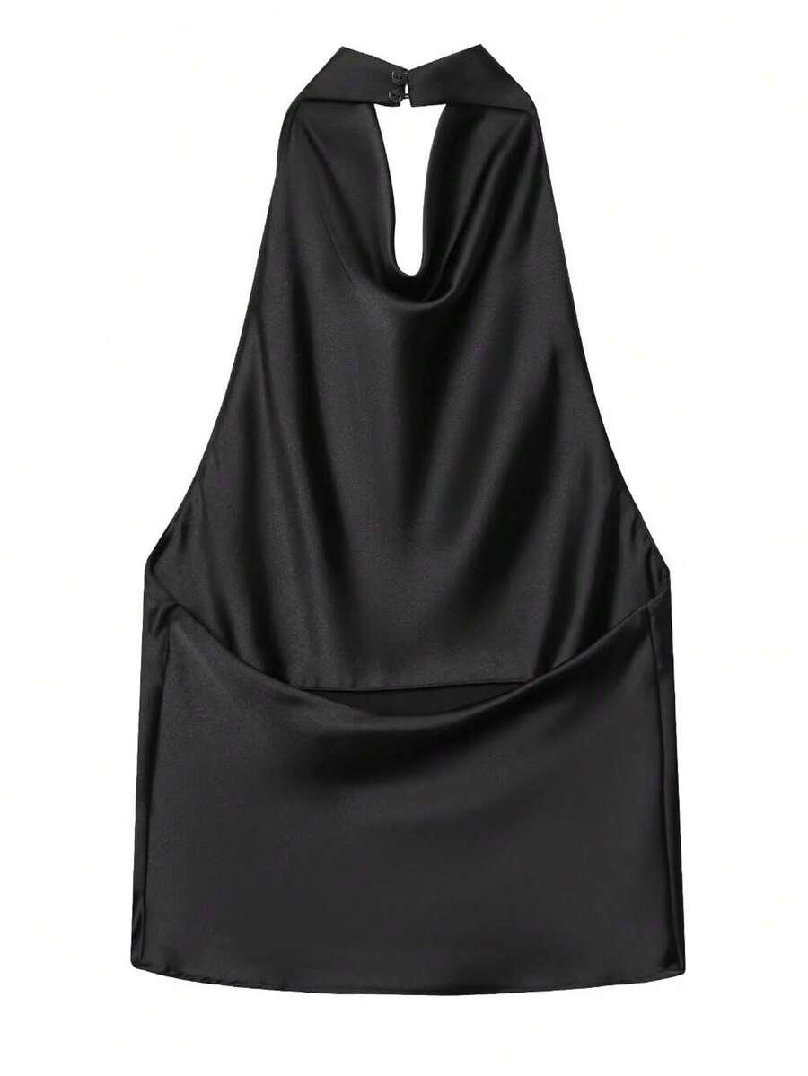 CZARNY SATYNOWY TOP