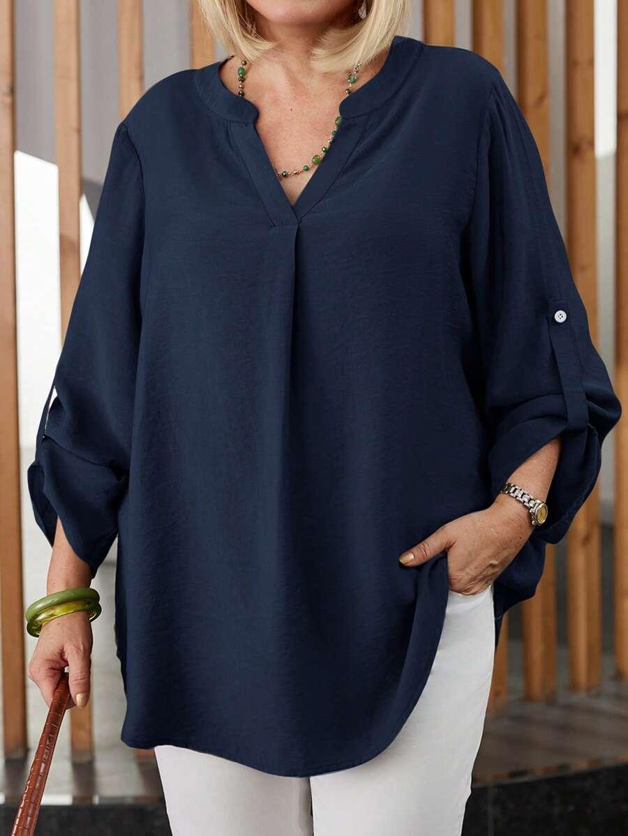 granatowa bluzka v-neck