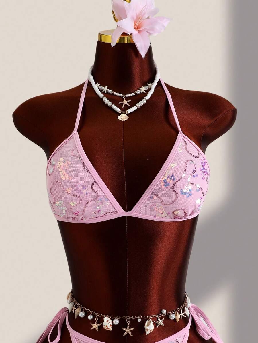 KOMPLET BIKINI WIĄZANY Z CEKINAMI