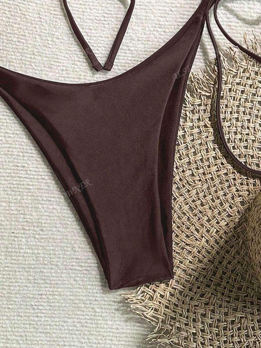 BRĄZOWY DÓŁ OD BIKINI WIĄZANIE 